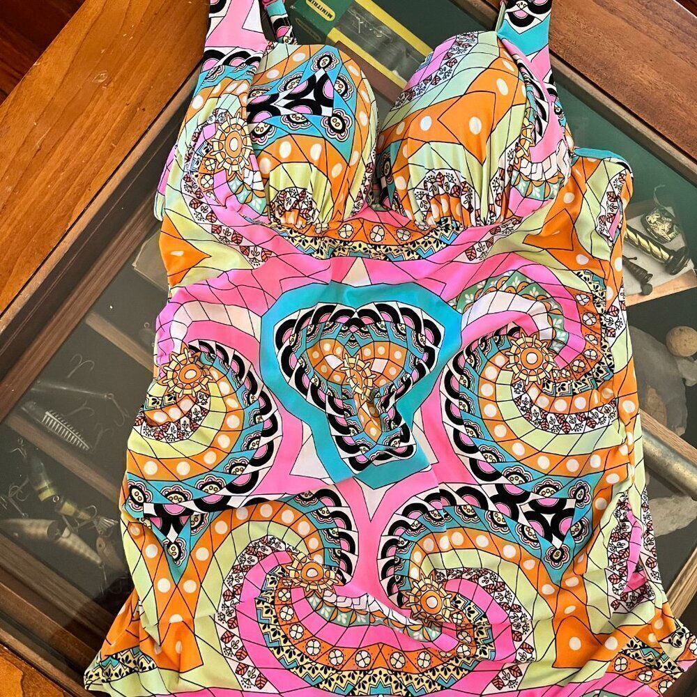 2pc Tankini Pink Blue Pants NEW Shein 2XL Top Lane Bryant 40C Bra Made In! - Picture 5 of 9
